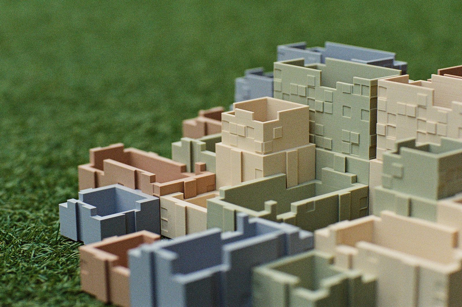 Organiser modules in mixed colours on grass