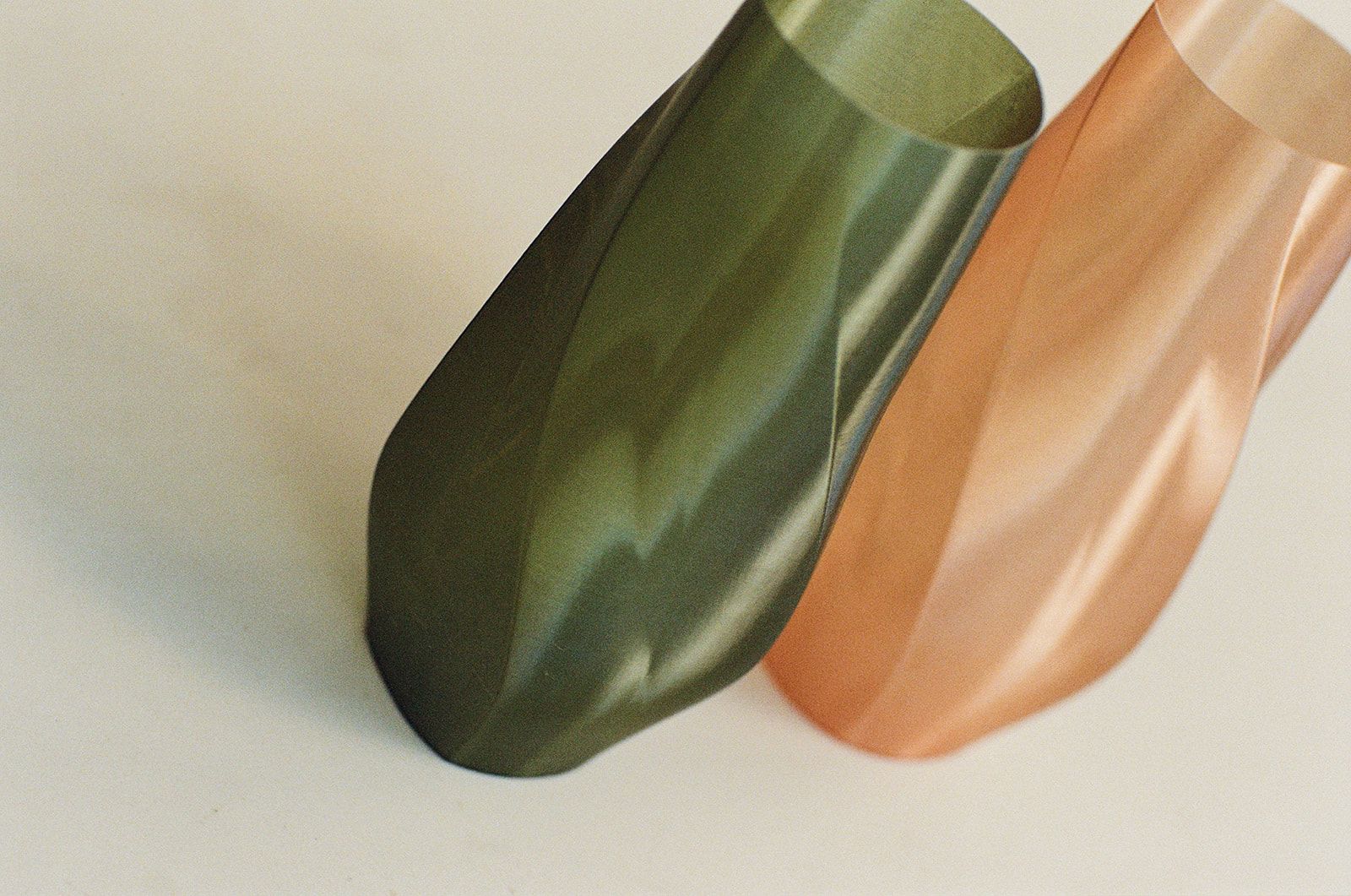 Green and peach vases, from above